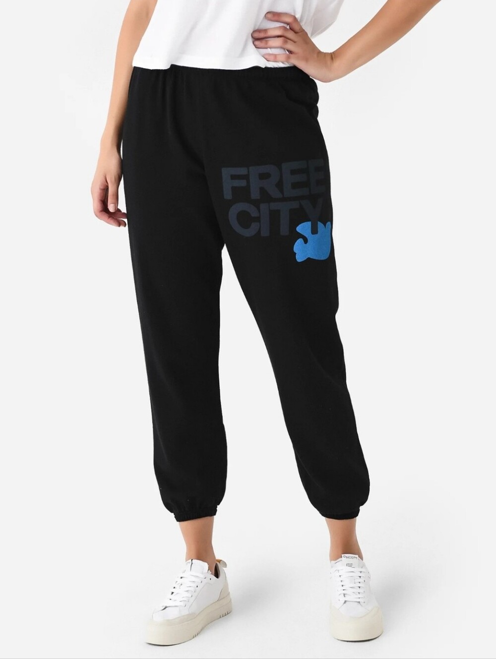 FREECITY Black 100% Cotton Joggers W/ Blue Logo Graphic, Size XS ~ VGUC